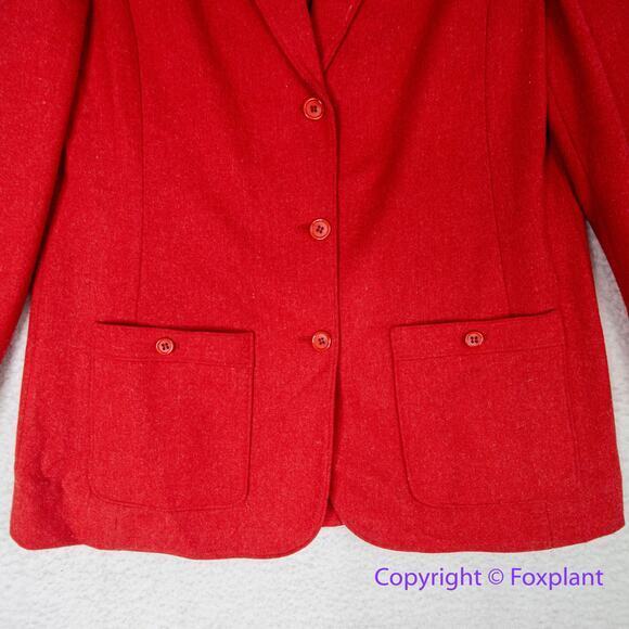 Vintage Pendleton *flawed* 100% Virgin Wool Women’s Red Blazer, size 12 - Picture 3 of 15
